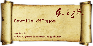 Gavrila Ányos névjegykártya